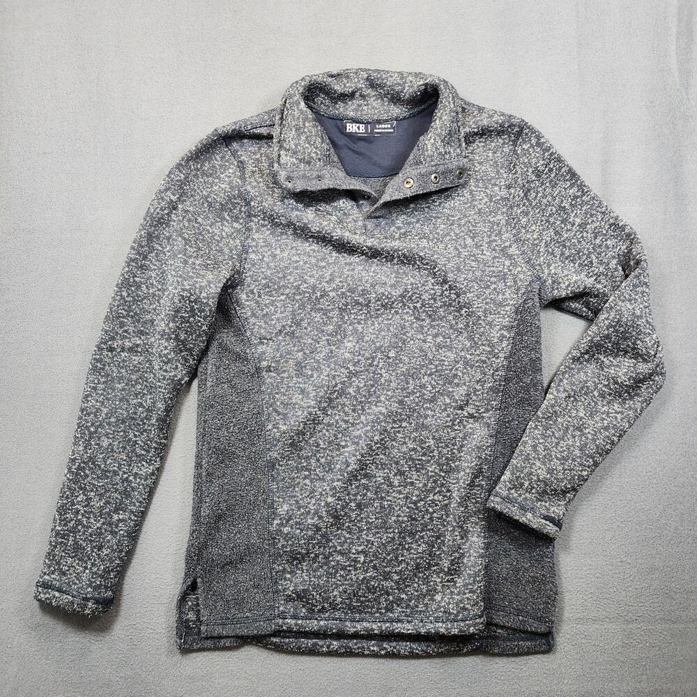 BKE Mens Sweater Large Grey Heathered 1/4 Snap Stretch Long Sleeve Preppy Casual